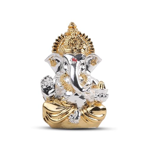 Meezo Hindu Lord Ganesha Idol Statue 999 Silver Plated - 2.8-Inch Small Ganesh, Indian God Home Mandir Murti, Pooja, Office Desk, Car Decor | Diwali, Wedding & Return Gifts (2.8"(INCH)) - size: 2.8"(INCH)