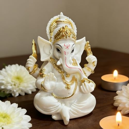 Indian God Lord Ganesha Statue,White Lmitation Glass Hindu Elephant Statue Ganpati Idol Buddha Sculptures,Hindu Gift,Home Temple Mandir Meditation Yoga Room Decor 3.55" - color: White, size: 3.55"