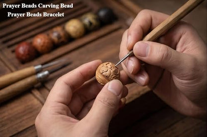 Pear Wood Buddha Beads Mala Bracelet Hand Carved Wooden Beads with Luminous Jade Lucky Charms Wealth Attracting Buddhist Prayer Bracelet for Men and Women Healing Energy Running Ring - color: Multicolor