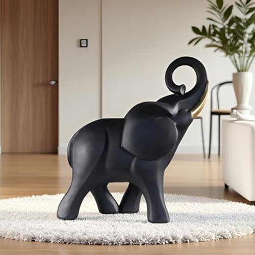 Landing Elephant Sculpture Black and Gold 23in