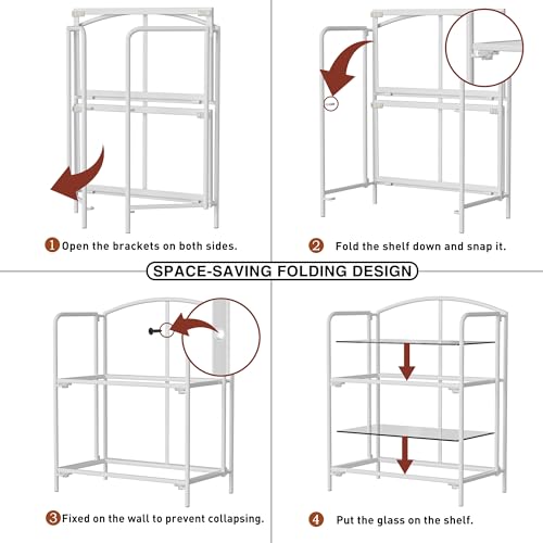 Crofy 2-Tier Foldable Bookshelf, White Frame & Transparent Shelves - color: White Frame & Transparent Shelf, size: 2 Tier