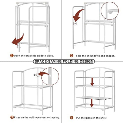 Crofy 2-Tier Foldable Bookshelf, White Frame & Transparent Shelves - color: White Frame & Transparent Shelf, size: 2 Tier