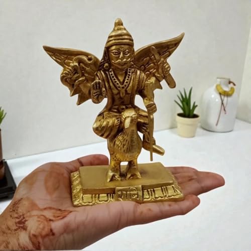 Brass Lord Shani Dev Idol with Crow 4.5 Inch 530g Handcrafted Shani Dev Murti for Home Mandir Temple Pooja Room Office Decor | Hindu God Spiritual Showpiece
