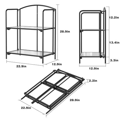 Crofy 2-Tier Foldable Bookshelf, Black Frame & Transparent Shelves - color: Black Frame & Transparent Shelf, size: 2 Tier