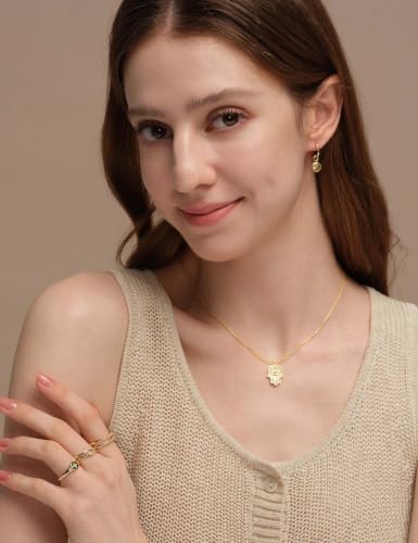 Mameloly Hamsa Hand Pendent Necklace for Women CZ Evil Eye 14K Gold Plated - color: Hamsa Hand