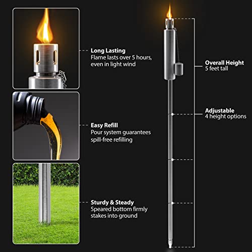 Matney Stainless Steel Outdoor Torches, 5 Ft (4 Pack, Barrel) - size: 4 Pack, style: Barrel
