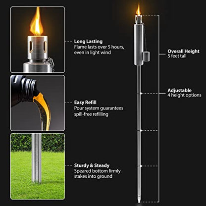 Matney Stainless Steel Outdoor Torches, 5 Ft (2 Pack, Barrel) - size: 2 Pack, style: Barrel