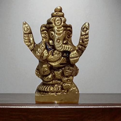 Brass Lord Ganesha Statue 1.5 Inch 50 Gram | Small Handcrafted Ganpati Idol for Home Temple & Puja | Hindu Elephant God of Wisdom & Prosperity | Mini Brass Ganesha Murti for Spiritual Decor & Gifting