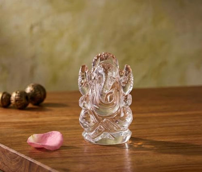 Ganesh Statue Natural Crystal Quartz Gemstone Ganesha Success and Good Luck Crystal Sculpture Pocket Size Ganesha Statue - color: Crystal Quartz Ganesh