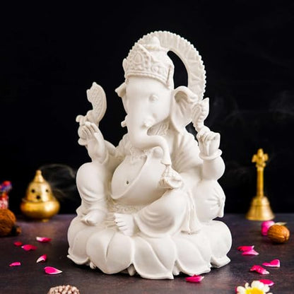 GrabM Marble Finish Ganesha Idol Ganpati Murti for Home Decor, Puja Room, Office Desk – Lord Ganesh Statue for Temple, Spiritual Gift, Housewarming, Diwali Decoration