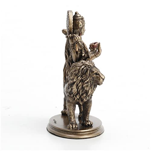 Veronese Design 3 3/4" Hindu Goddess Durga Riding on Lion Miniature Statue Resin Hand Painted Figurine