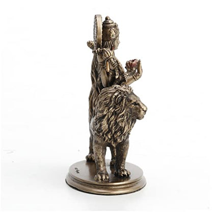 Veronese Design 3 3/4" Hindu Goddess Durga Riding on Lion Miniature Statue Resin Hand Painted Figurine