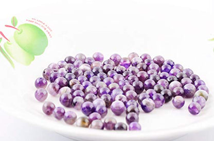 Natural Stone Beads 100pcs Round Genuine Real Stone Beading Loose Gemstones Hole Size 1mm DIY Smooth Bead for Bracelet Necklace Earrings Jewelry Making (Amethyst Purple, 6mm) - color: Amethyst Purple, size: 6mm