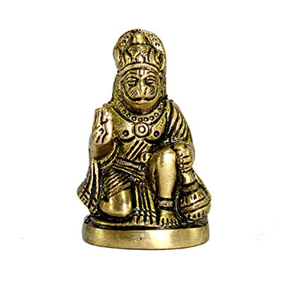 Brass Hanuman Anjaneya Pavan Putra Bajrangbali Idol Murti Moorti Statue (2.5 Inch) - style: Hanuman