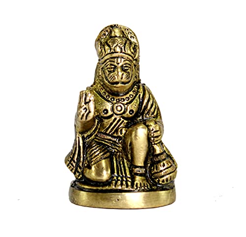 Brass Hanuman Anjaneya Pavan Putra Bajrangbali Idol Murti Moorti Statue (2.5 Inch) - style: Hanuman