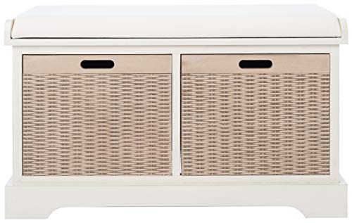 Safavieh Home Collection Landers Distressed White 2-Drawer/Cushion Storage Bench (Fully Assembled) BCH5702A - color: Distressed White