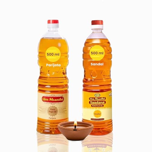 Cycle Om Shanthi Parijata & Sandalwood Pooja Oil – Blend of 5 Pure Puja Oils - Sesame, Rice Bran, Coconut, Castor & Mahua Oil for Daily Pooja & Rituals