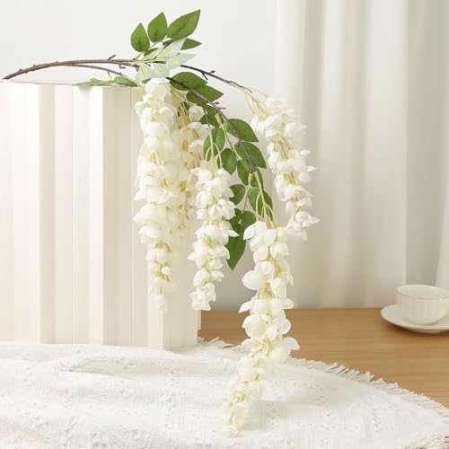 4pcs 47.2in Artificial Fake Wisteria Hanging Flower Garland Silk(white) - color: White