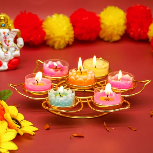 Golden Metal Diya for Diwali - Lotus-Shaped Candle Holder Reusable Diwali Diya Set for Puja Wedding Navratri Housewarming Elegant Hindu Religious Gifts Home Mandir Temple Altar Pooja Decor