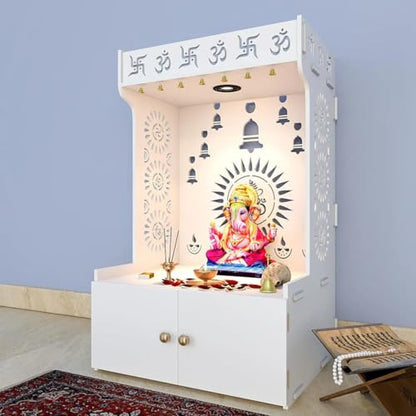 Divine Wooden Home Temple with Spacious Shelf inbuilt Focus Light Large DIY (DO-IT-Yourself) White - color: White1, size: Large