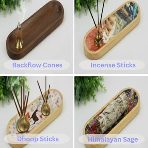 Bless-International Traditional-Handmade-Tray-Burner Wooden-Trat-Incense-Stick-Holder Ash-Catcher-Stand for-Aromatherapy-Meditation-Yoga 11x4x1.22 Inches (Abstract Flowers) - color: Abstract Flowers