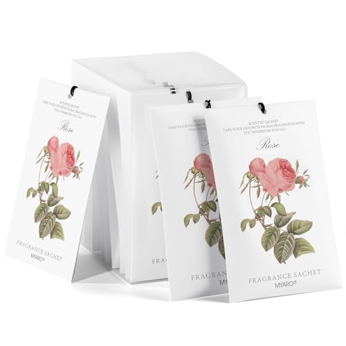 MYARO 12 Pack Rose Scented Sachets, Closet Deodorizer Car Air Freshener - color: Rose, size: 12 Packs