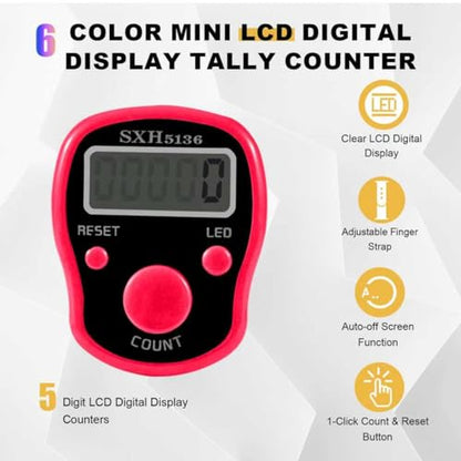 TESEAS Electronic Finger Counter, 6 Pack Digital Tally Counter Clicker with Led, Resettable 5 LCD Digit Display Hand Tally Counter Counting for Golf,Goods Counting,Lap & Knitting - color: 6pcs