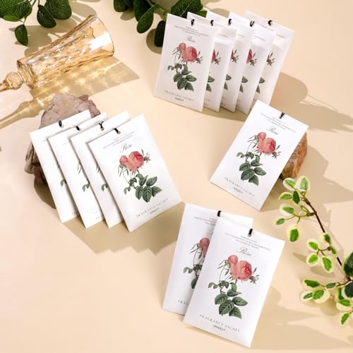 MYARO 12 Pack Rose Scented Sachets, Closet Deodorizer Car Air Freshener - color: Rose, size: 12 Packs