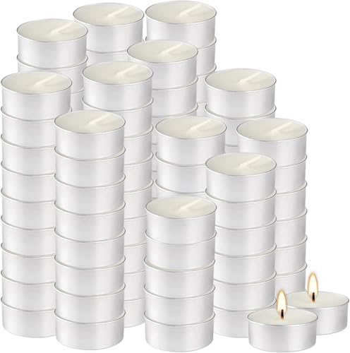 Unscented Tealight Candles 100 Pack, 4 Hours Smokeless Dripless White Mini Tea Candle Bulk for Home, Wedding, Party, Shabbat, Christmas & Emergency Use - color: White, size: 100 Pack