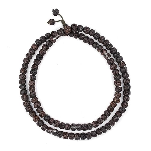 Nepali Bodhi Seed Raktu Beads Bodh Gaya Mala 108 Buddhist Prayer Beads Japa Rudraksha Meditation Beads Tibetan Rosary Bodhi Mala Necklace for Men Women Yoga - style: Rudraksha Black 108 Beads