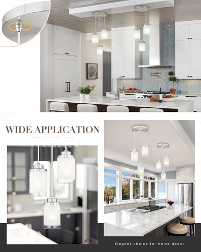 TENGXIN 3-Light Brushed Nickel Pendant Lights Kitchen Island, Frosted Glass - color: Brushed Nickel, Linen Frosted Glass, size: 4", 3-Light