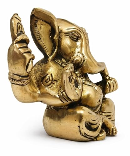 athizay Brass Ganesha Idol Padmasan Ganpati Statue in Antique Finish | Hindu God Figurine for Home Temple, Gifting, and Spiritual Decor (Sitting Cross-Legged Posture)