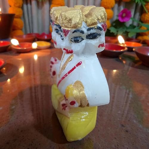 Marble Lord Kartikeya Idol 2 Inch 50 Gram | Handcrafted White Marble Murugan Statue with Hand-Painted Details for Puja, Home Temple, Meditation & Spiritual Décor | Religious Gift for Devotees