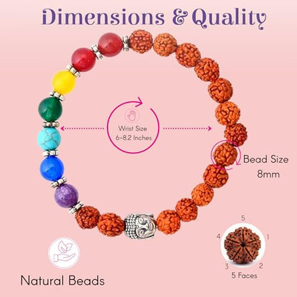 LOVENSPIRE Gold-plated 5 Face Original rudraksha beads Bracelet for Men – Panchmukhi Spiritual Wrist jewelry for Meditation & positive Energy - color: Healing Stones Mix