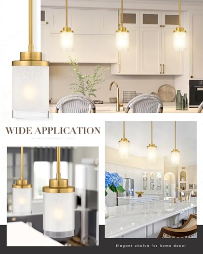 TENGXIN Brushed Gold Pendant Lights Kitchen Island, Frosted Glass Shade - color: Brushed Gold, Linen Frosted Glass, size: 4"