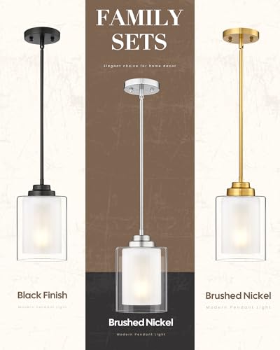 TENGXIN 6" Brushed Nickel Pendant Lights Kitchen Island, Dual Glass Shade - color: Brushed Nickel, Dual Glass, size: 6"