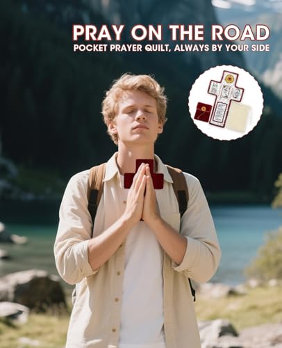 Onism Spanish Pocket Prayer Quilt with Cross, Catholic Gift, 3 Pack Red - color: 3pcs Red – Small (No Pocket)
