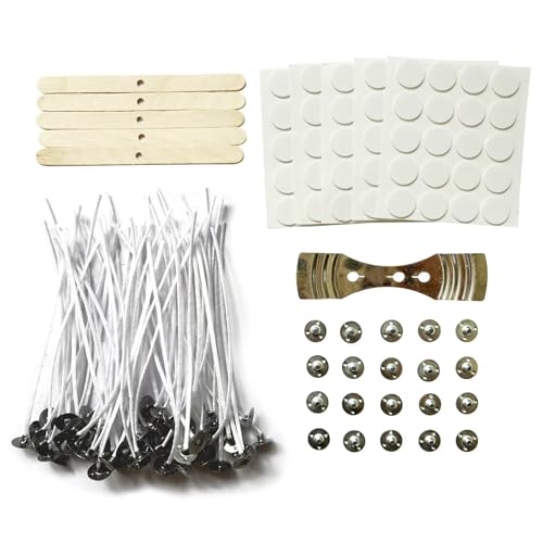 100Pcs Candle Wicks 5 Inch,100pcs Candle Wick Stickers,Candle Wick Centering Device,20 Pcs Metal Sustainer Tabs,5pcs Candle Wick Holder Materiales para Hacer Velas - size: 5 inches