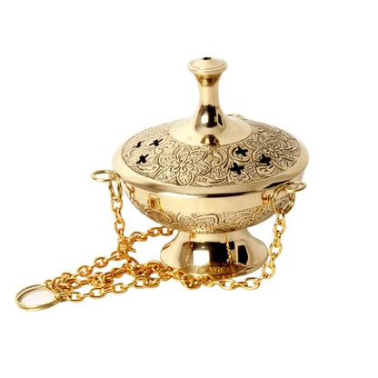 Brass Incense Burner Hanging Incense Censer/Charcoal Incense Holder with Chain Size:4"