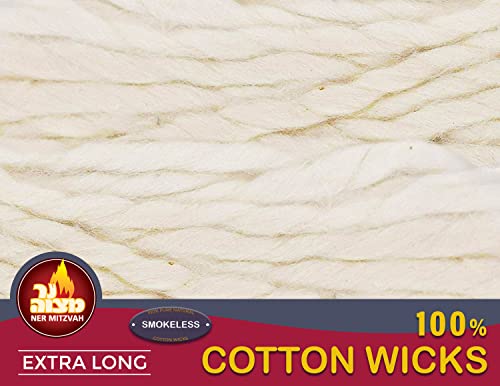 Ner Mitzvah Extra Long Cotton Wicks – 50 Count (Approx.) Smokeless Replacement Wicks, Multipurpose for Oil Cup Candle Lighting - size: Extra Long