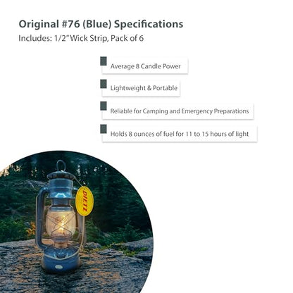 Light of Mine - Dietz #76 Original Blue Oil Lantern Bundle Including 6-Pack of 100% Cotton 1/2" Replacement Wick Strips (#76, Blue) - style: Blue