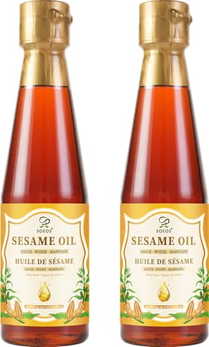 Soeos Sesame Oil, Toasted Sesame Seed Oil, 8.45 Fl Oz (250 ml) Pack of 2, Total 500 ml, Nutty Flavor, Perfect for Asian Food, Noodles, Soup, Baking, and Stir-Fry - size: 8.45 Fl Oz (Pack of 2)