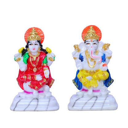 Divine Laxmi-Ganesh Marble Idol – Multicolor 3.5 Inch Home Decor Statue