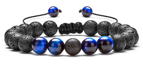 Men Women 8mm Lava Rock Aromatherapy Anxiety Essential Oil Diffuser Bracelet Braided Rope Natural Stone Yoga Gifts Beads Bracelet Bangle-21017 - style: A-Blue Tiger Eye