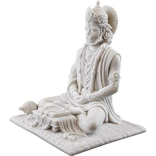 Top Collection 8" Hanuman Hindu Statue in White Marble Finish - Hindu God of Strength Figurine