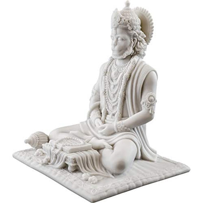 Top Collection 8" Hanuman Hindu Statue in White Marble Finish - Hindu God of Strength Figurine