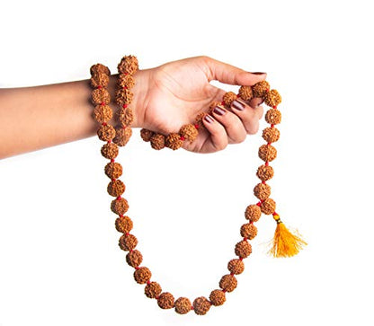 Wonder Care Authentic Rudraksh Mala-5face- Genuine Himalayan Rudraksha Seeds Religious Ornament Rosary Japa Mala Necklace Prayer Mala Healing Beads - color: 54+1 beads-5pc