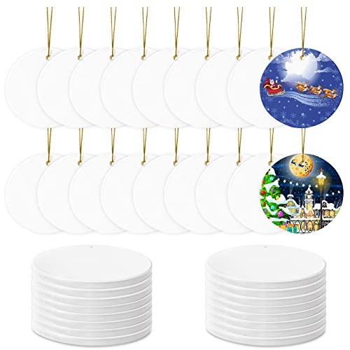 Sublimation Ceramic Ornaments - Bulk Ceramic Discs for Heat Press Printing - White Round Porcelain Personalized Xmas Tree Keepsake Crafts Gift - 48pc - color: Gold,white - 48pc