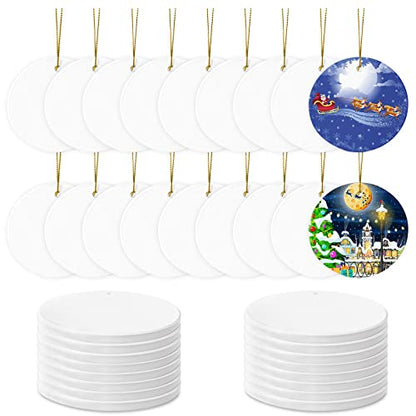 Sublimation Ceramic Ornaments - Bulk Ceramic Discs for Heat Press Printing - White Round Porcelain Personalized Xmas Tree Keepsake Crafts Gift - 48pc - color: Gold,white - 48pc