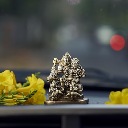 eSplanade Brass Shiva Parvati Pariwar - Shiva Family | Shiva Bholenath Shankar Parvati Ganesh Ganesha Nandi Family Murti Idol Statue Sculpture - Small Size - 2.25" inches - style: Shiva Pariwar